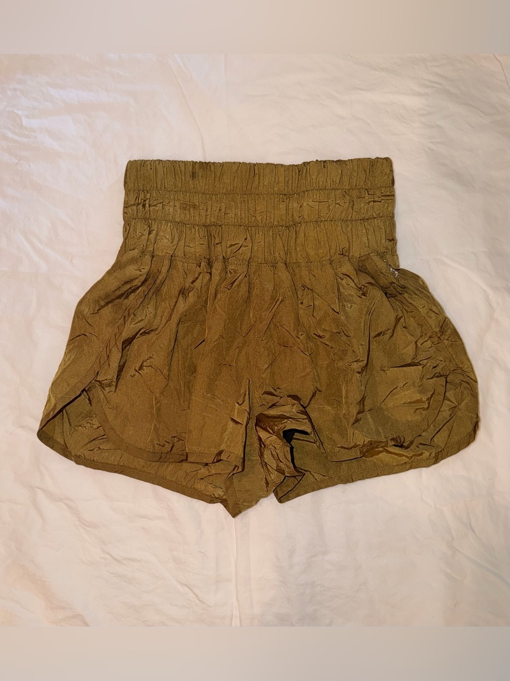 FP Movement by Free People High-Waist Olive Green Smocked Waist Shorts